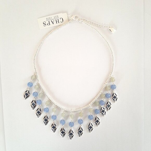 Chaps Silver Bead Necklace with Blue and Green Pendants - Picture 1 of 4